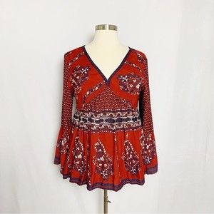 Weekend x Suzanne Betro Size 3X Boho Bell Sleeve Peplum Blouse